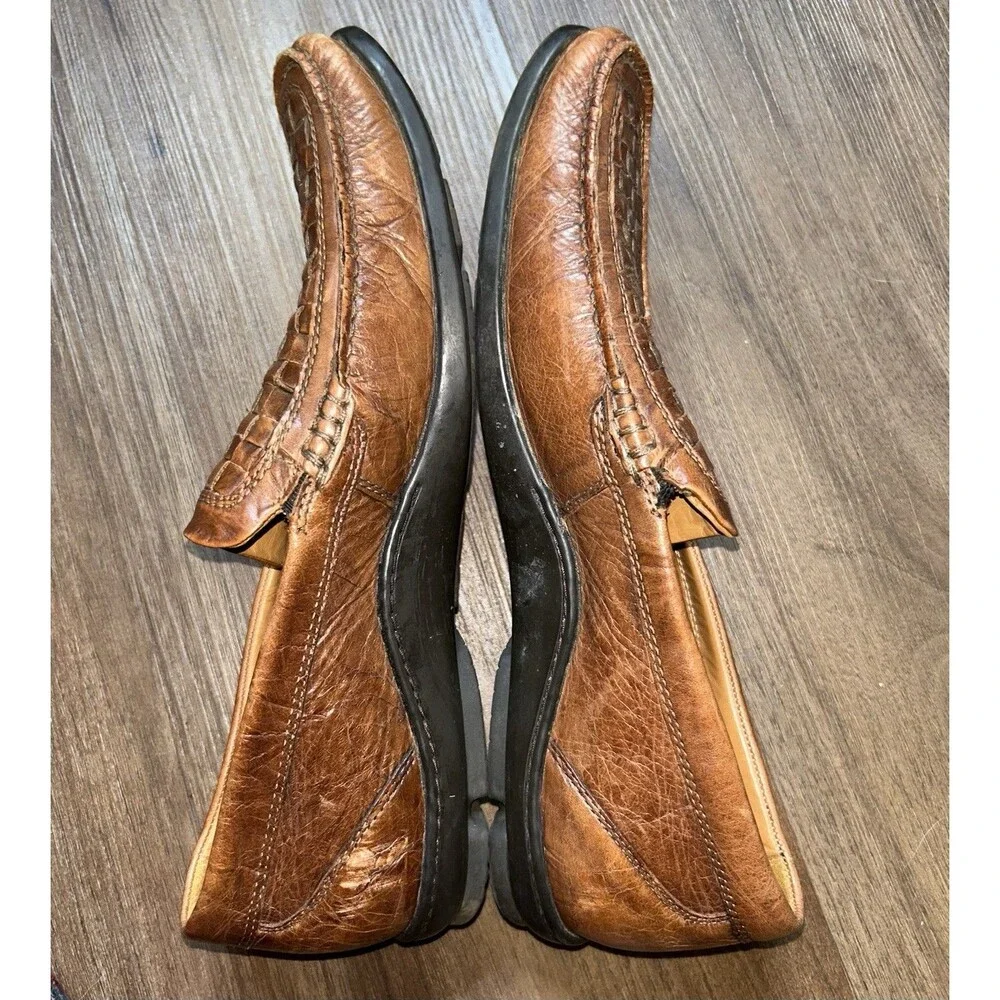Ecco Brown Leather Woven Slip On Dress Shoes Men’s Size 44 US 10-10.5